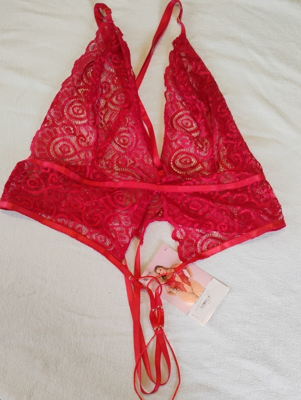 Hustler Hollywood Red Lace Plunge Bralette Bodysuit BNWT